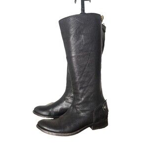 Frye Tall Riding Boots Women's 7B Black Leather Zip Made in Mexico USA Classic